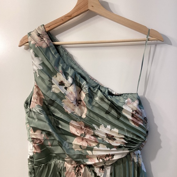Abercrombie & Fitch Giselle Pleated One Shoulder Green Floral Maxi Dress Size M - Picture 10 of 16